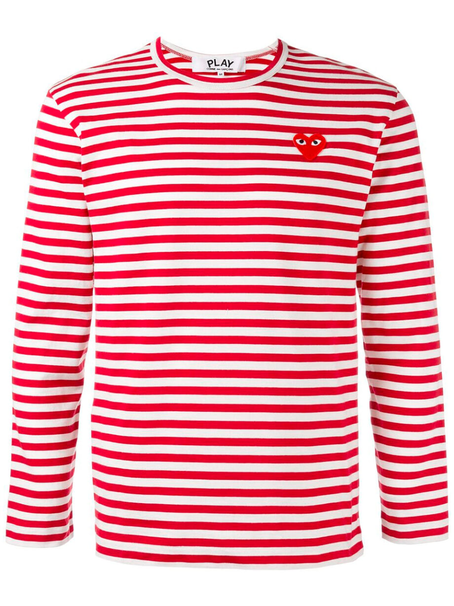 Imagem de: Camiseta Manga Longa Comme Des Garçons Play Listrada Vermelha