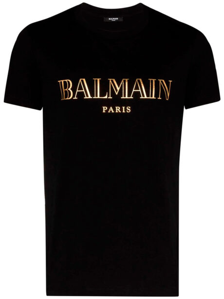 Imagem de: Camiseta Balmain Paris Preta com Estampa Dourada