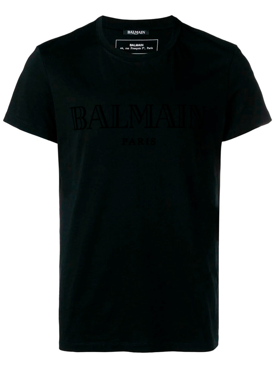 Imagem de: Camiseta Balmain Paris Preta com Estampa Preta