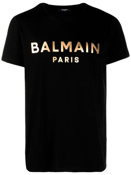 Imagem de: Camiseta Balmain Paris Preta com Logo Dourado