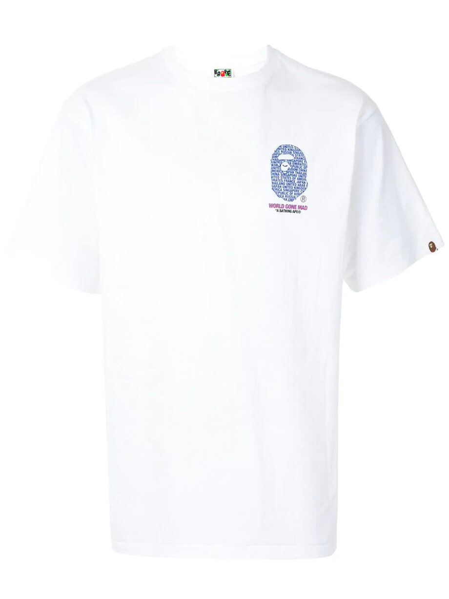 Imagem de: Camiseta BAPE Hong Kong Branca com Logo Azul