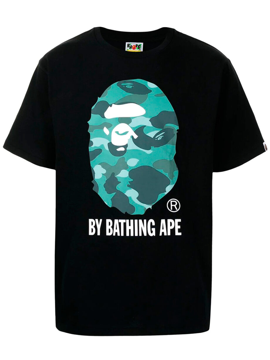Imagem de: Camiseta BAPE Preta com Logo Verde Claro Camo