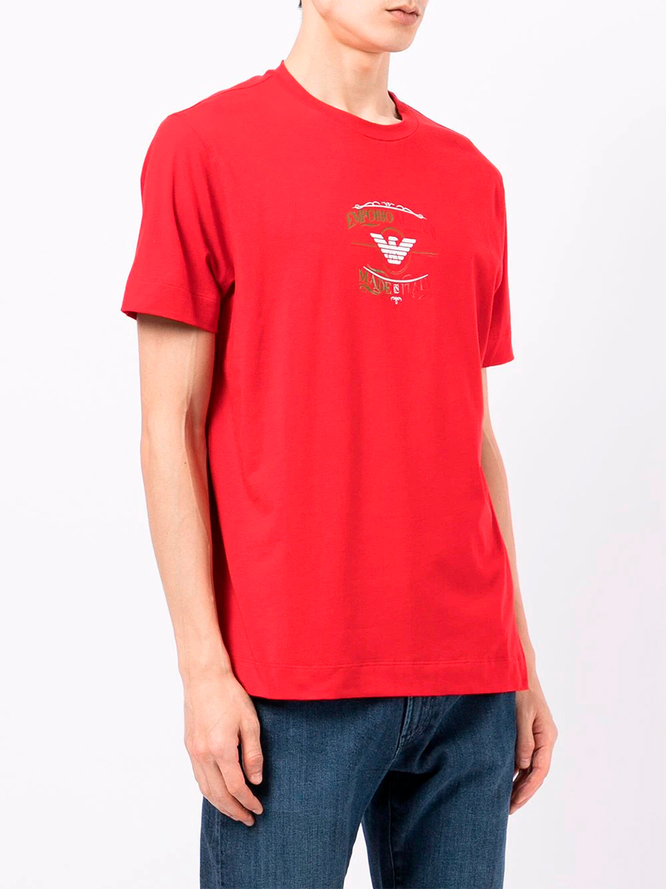 Imagem de: Camiseta Emporio Armani Vermelha com Estampa Bicolor