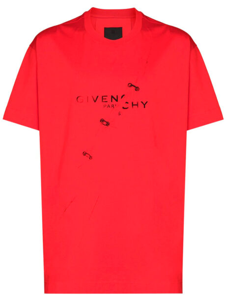 Imagem de: Camiseta Givenchy Vermelha com Efeito Rasgado