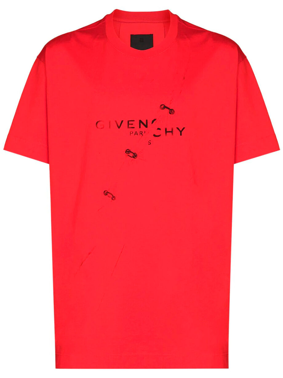 Imagem de: Camiseta Givenchy Vermelha com Efeito Rasgado