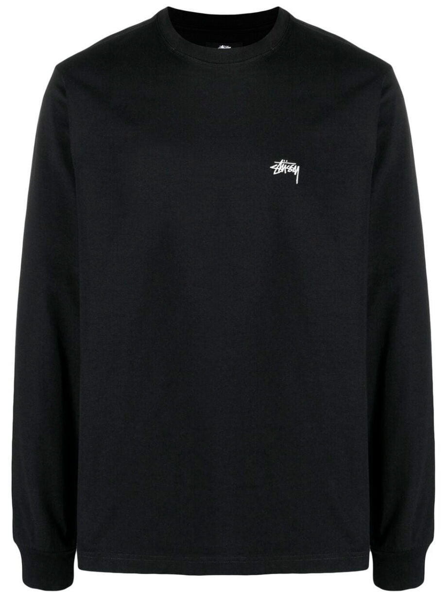 Imagem de: Camiseta Manga Longa Stussy Preta com Logo Bordado