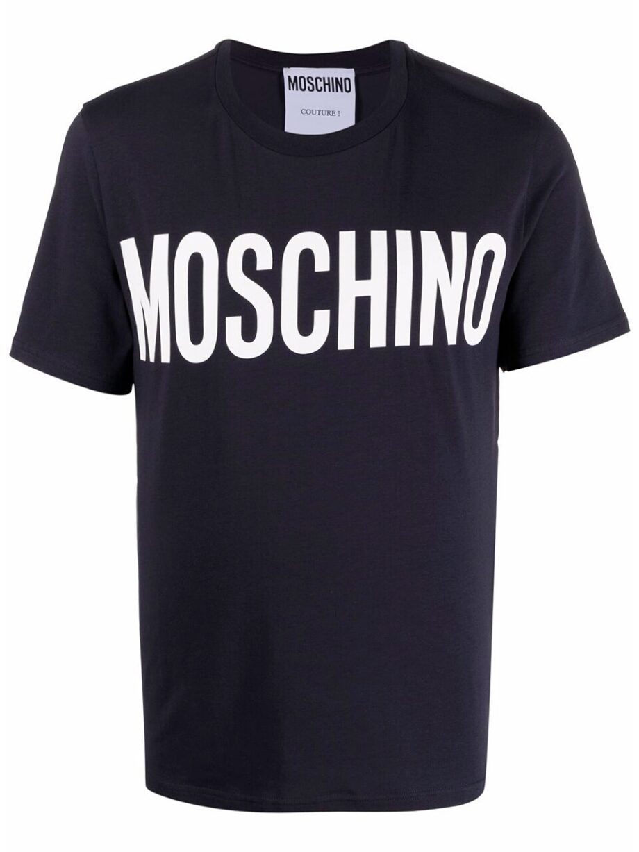 Imagem de: Camiseta Moschino Azul Escuro com Logo Branco