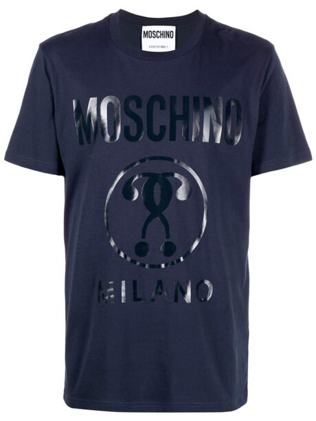 Imagem de: Camiseta Moschino Azul Escuro com Logo Interrogação Dupla Azul