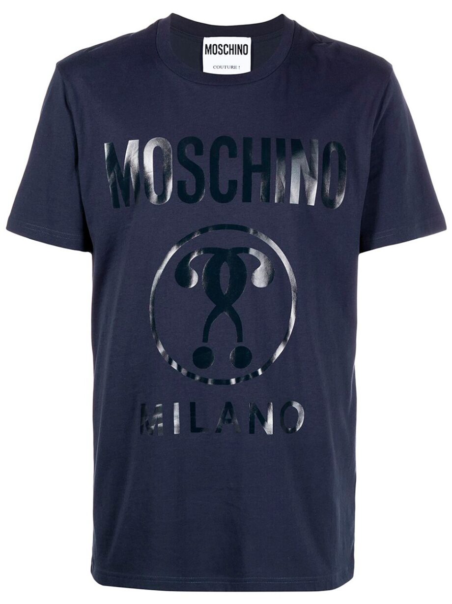 Imagem de: Camiseta Moschino Azul Escuro com Logo Interrogação Dupla Azul