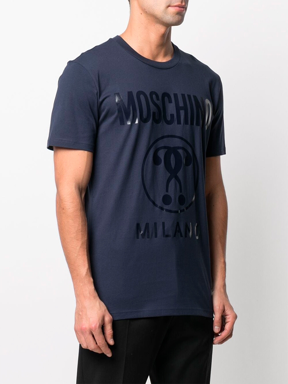 Imagem de: Camiseta Moschino Azul Escuro com Logo Interrogação Dupla Azul