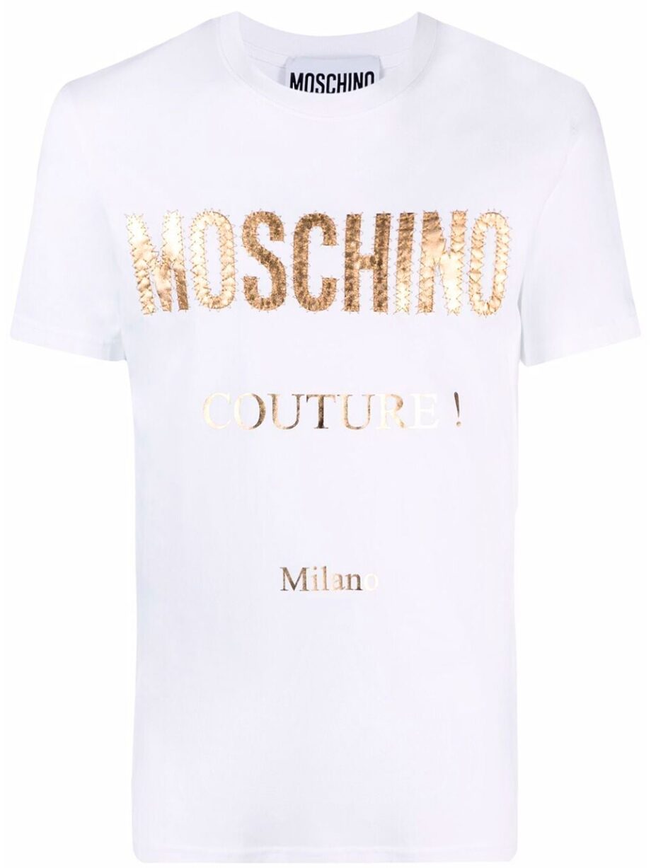 Imagem de: Camiseta Moschino Branca com Logo Couture Dourado