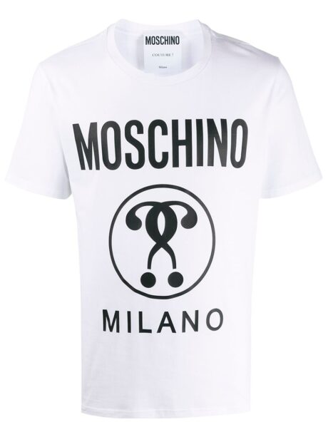 Imagem de: Camiseta Moschino Branca com Logo Interrogação Dupla Preto