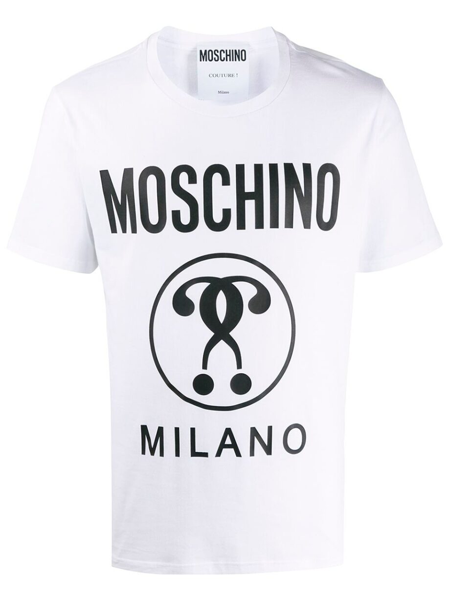 Imagem de: Camiseta Moschino Branca com Logo Interrogação Dupla Preto