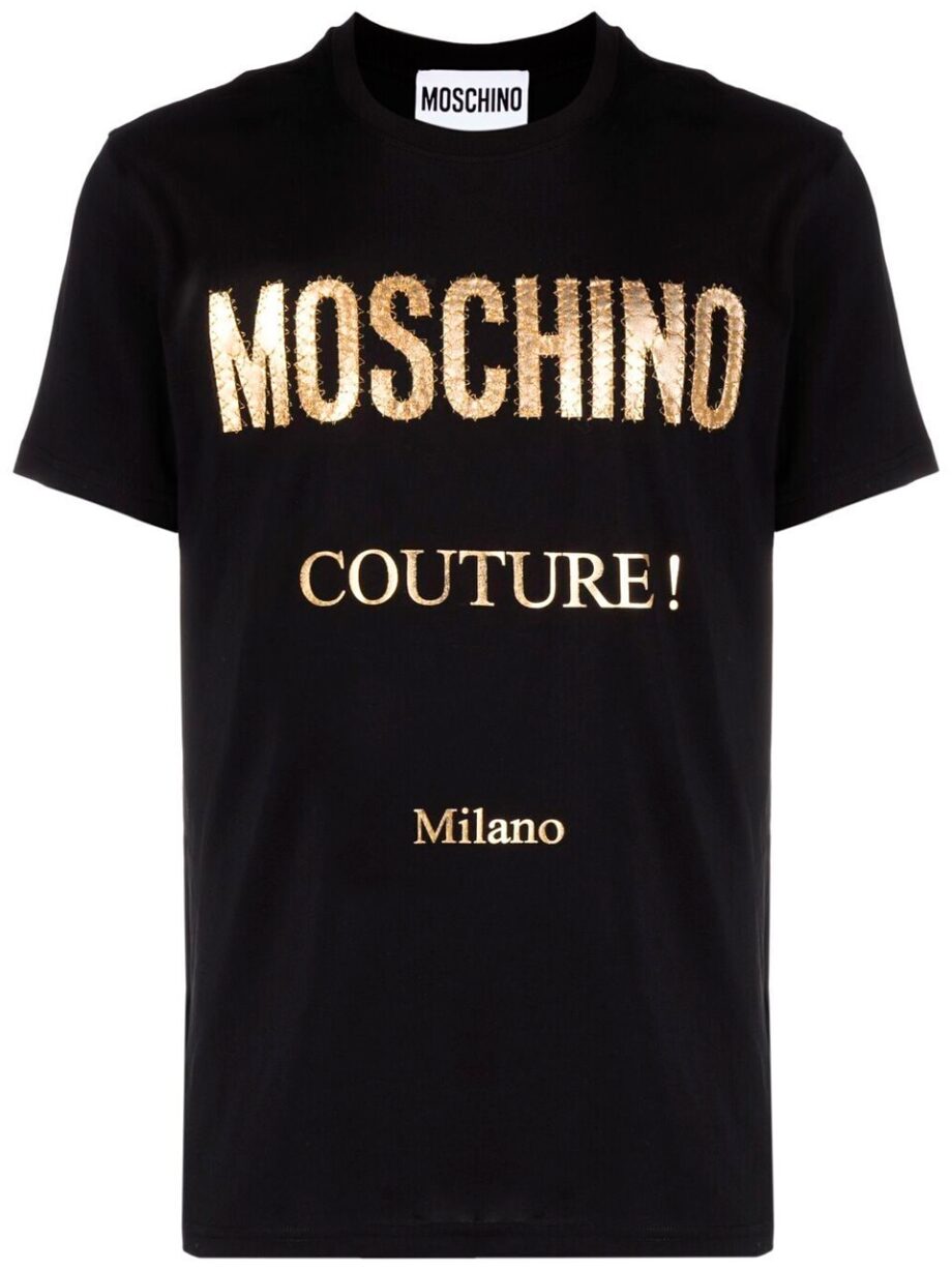 Imagem de: Camiseta Moschino Preta com Logo Couture Dourado