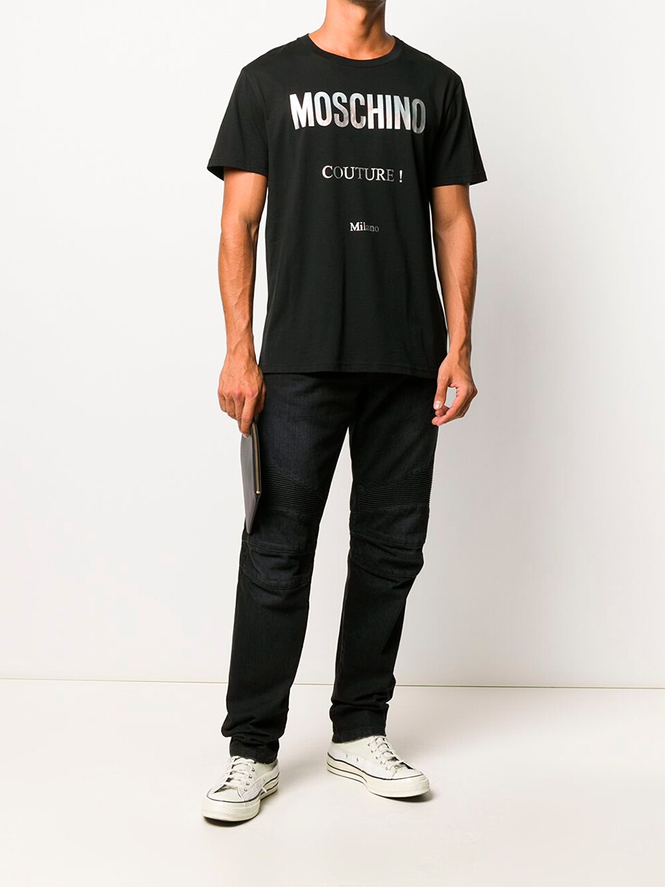 Imagem de: Camiseta Moschino Preta com Logo Couture Metalico