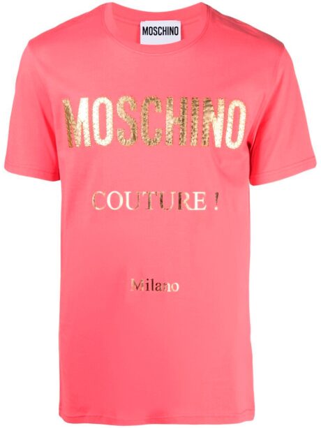Imagem de: Camiseta Moschino Rosa com Logo Couture Dourado