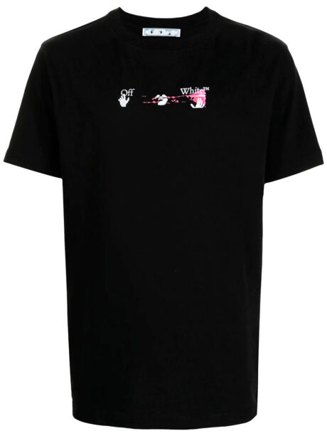 Imagem de: Camiseta Off-White Preta com Estampa Setas Branca e Rosa