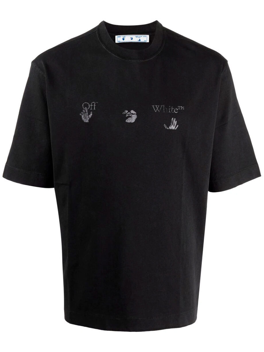 Imagem de: Camiseta Off-White Preta com Logo Hand Desbotado