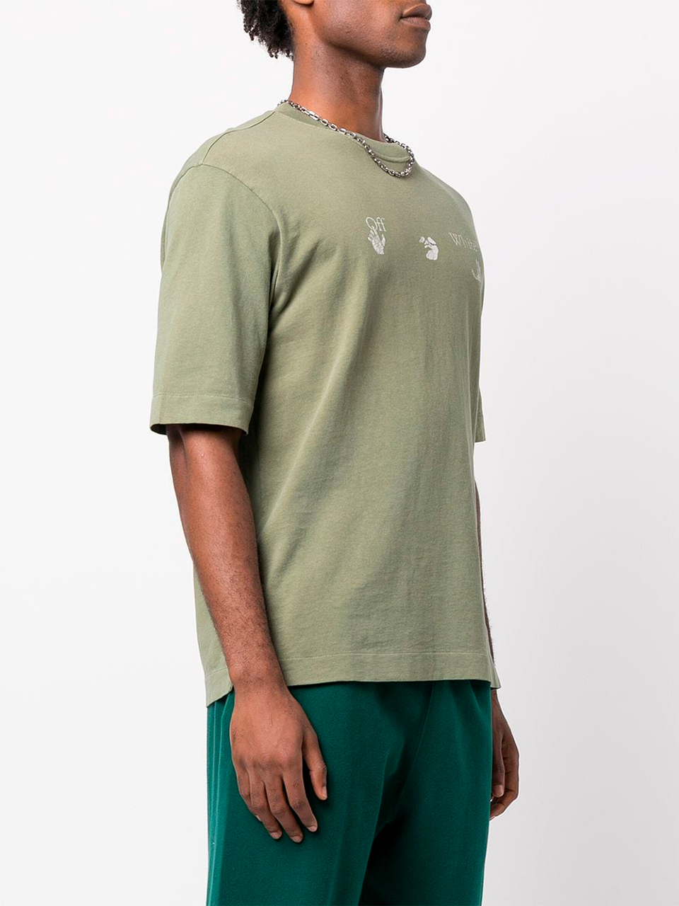 Imagem de: Camiseta Off-White Verde Musgo com Logo Hand