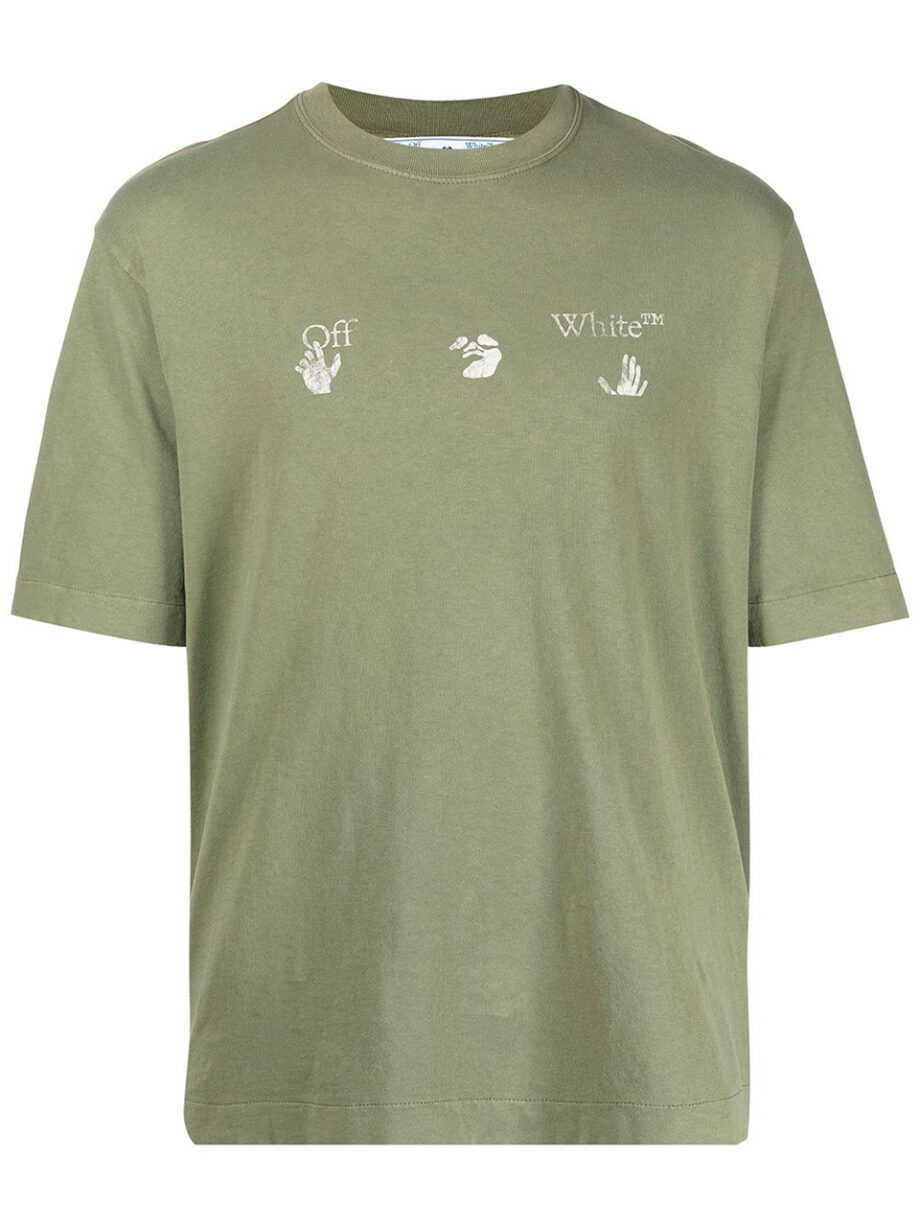 Imagem de: Camiseta Off-White Verde Musgo com Logo Hand