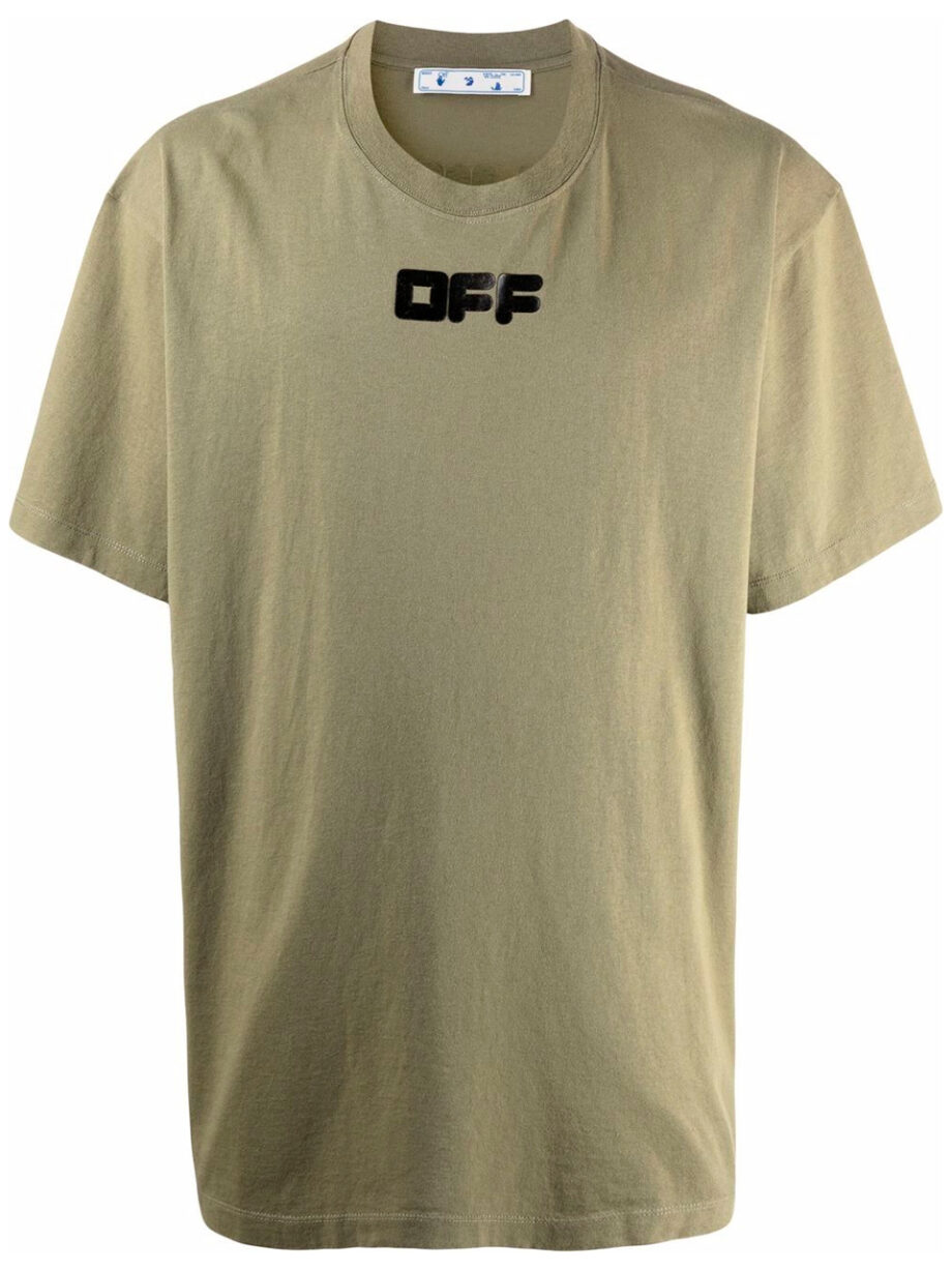 Imagem de: Camiseta Off-White Verde Musgo com Logo Preto