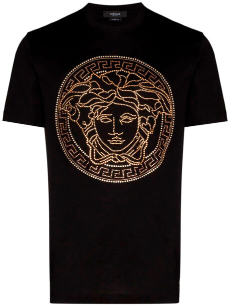 Imagem de: Camiseta Versace Preta com Estampa Medusa Dourada