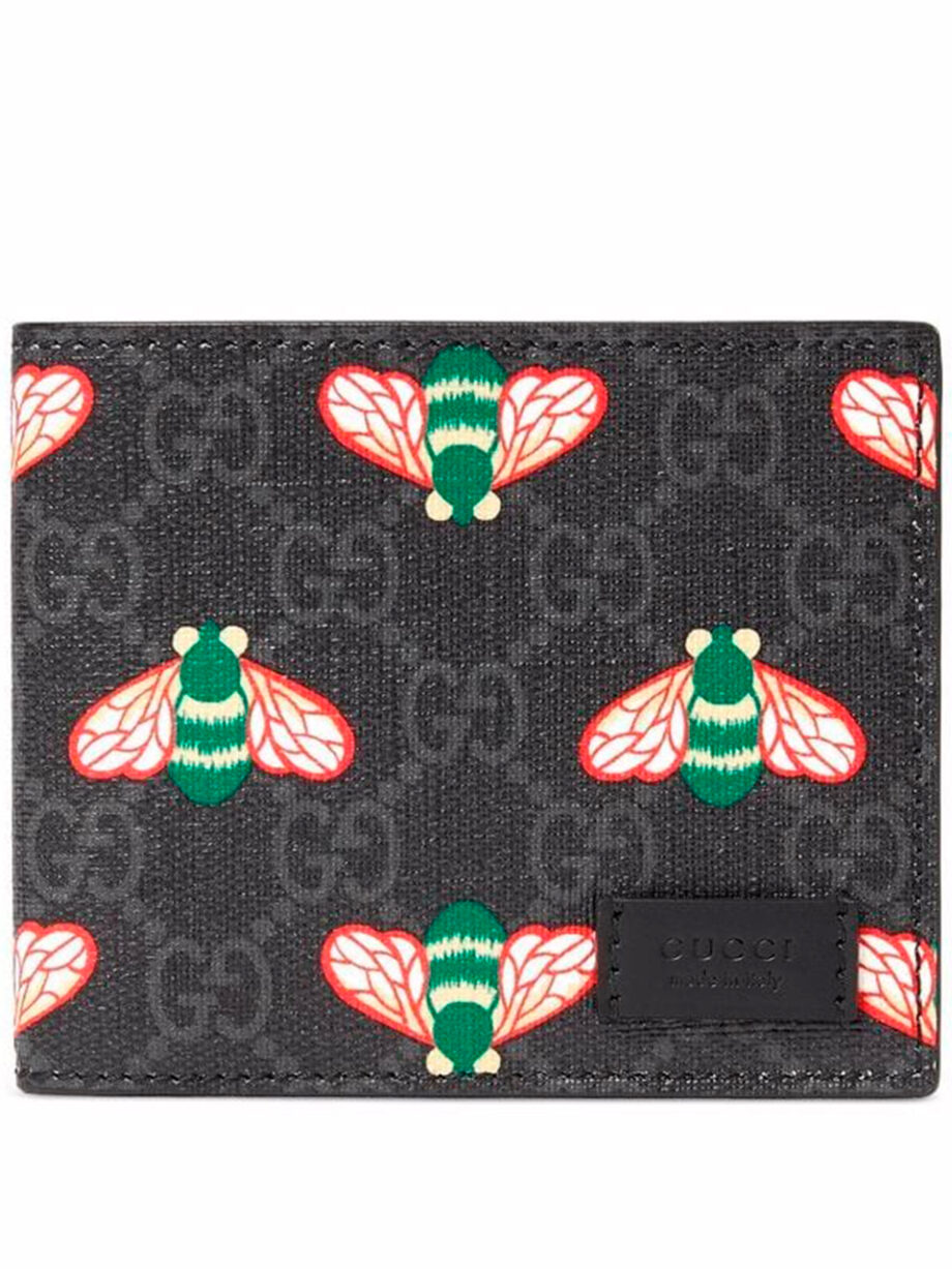 Imagem de: Carteira Gucci Preta Bestiary com Estampa de Abelhas