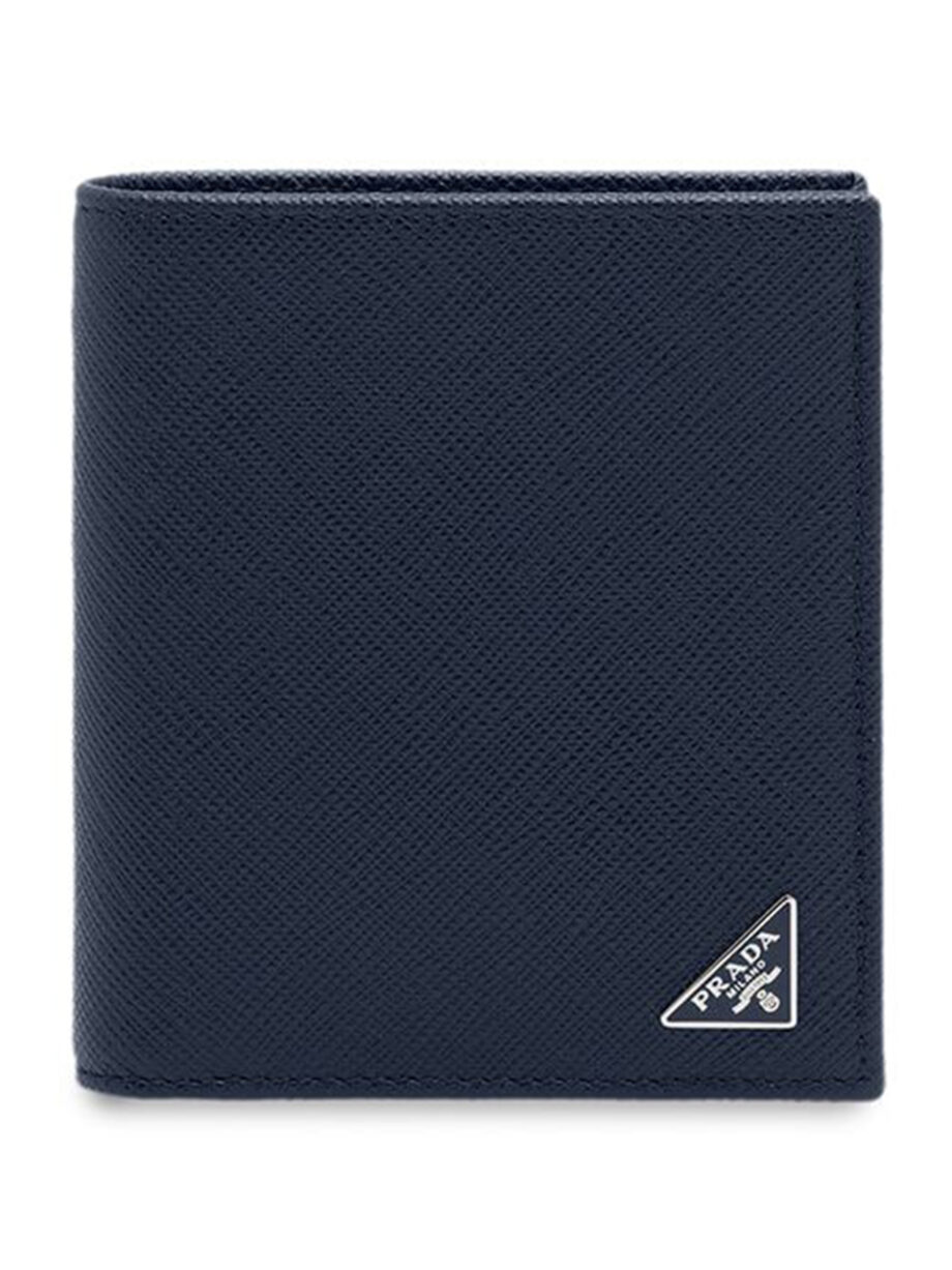 Imagem de: Carteira Prada Saffiano de Couro Azul com Placa com Logo
