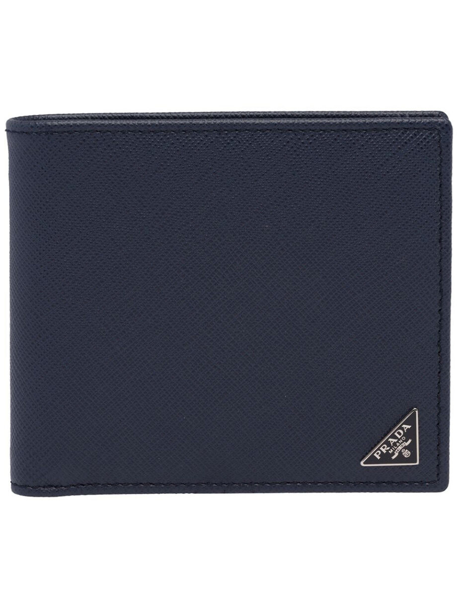 Imagem de: Carteira Prada Saffiano de Couro Azul com Placa com Logo