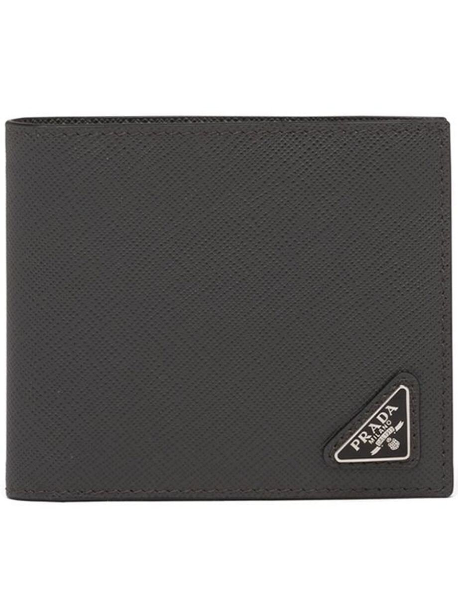 Imagem de: Carteira Prada Saffiano de Couro Cinza com Placa com Logo