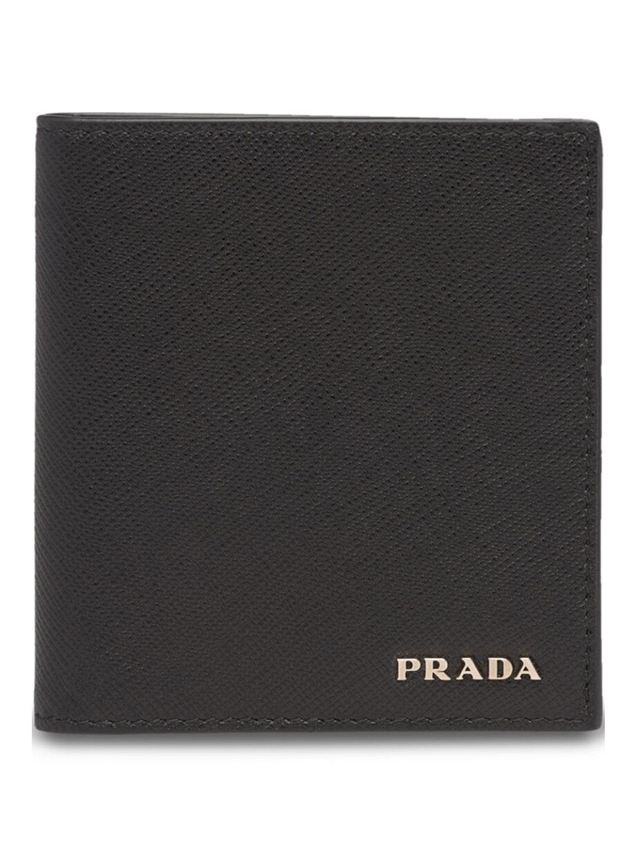 Imagem de: Carteira Prada Saffiano de Couro Preta com Logo Metálico