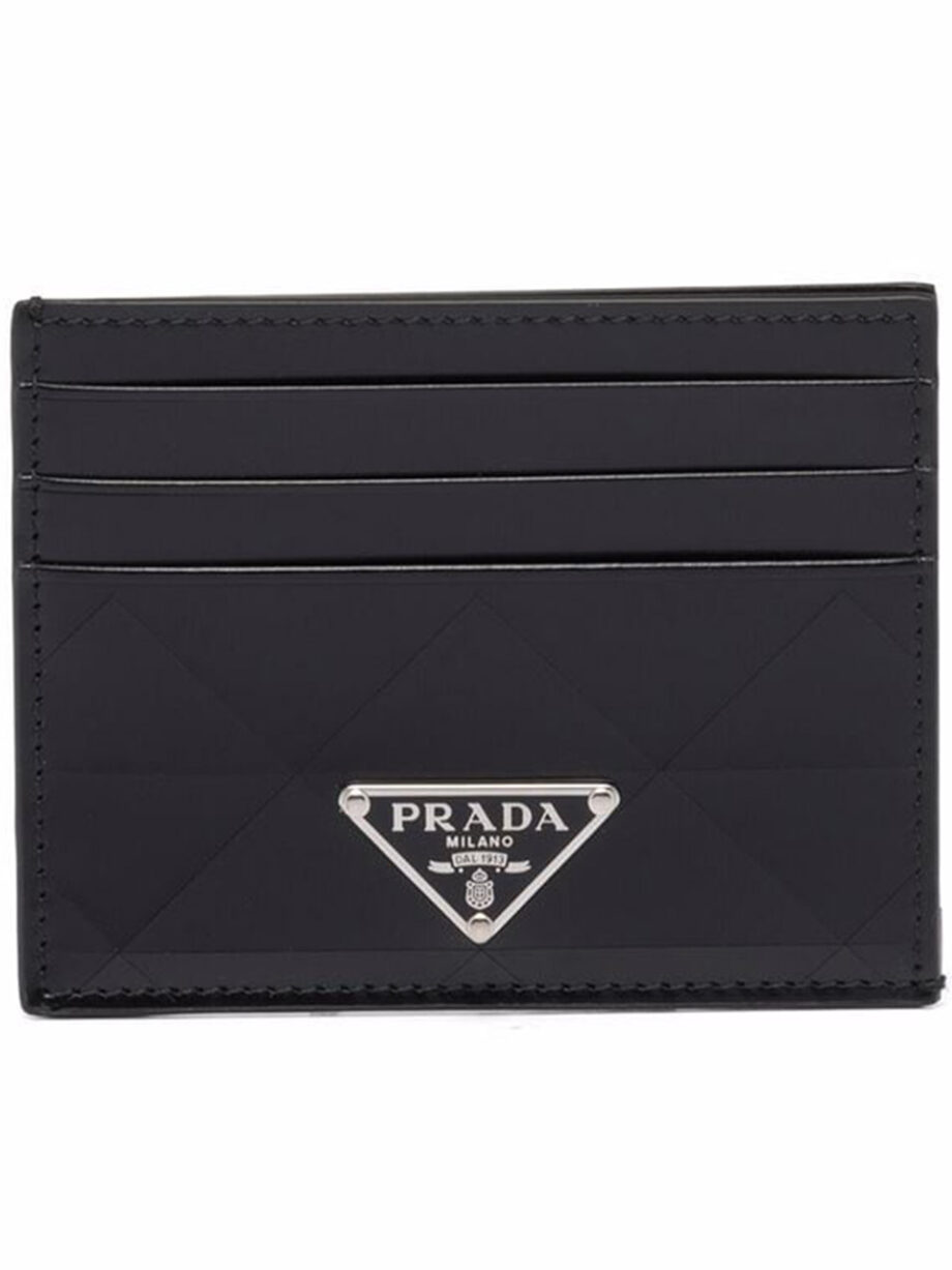 Imagem de: Porta-cartões Prada Preto com Logo Metalizado