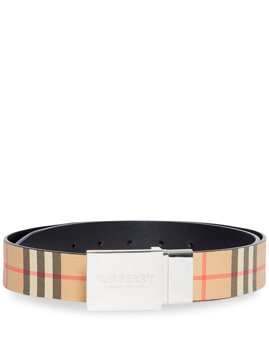 Imagem de: Cinto Burberry Xadrez com Logo na Fivela Dupla Face